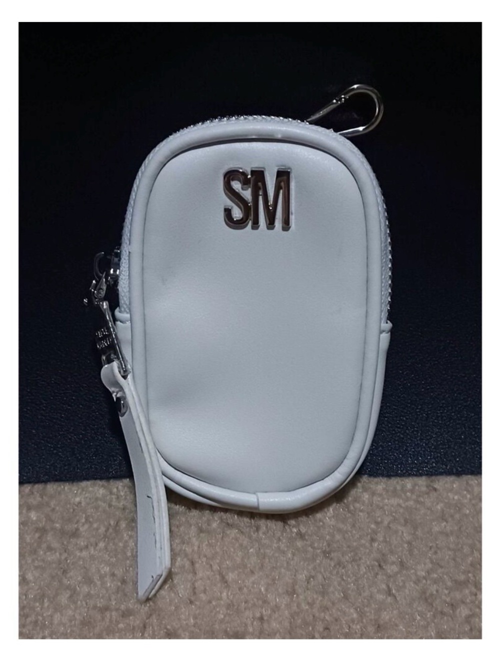 Steve Madden White Leather Mini Pouch Keychain
